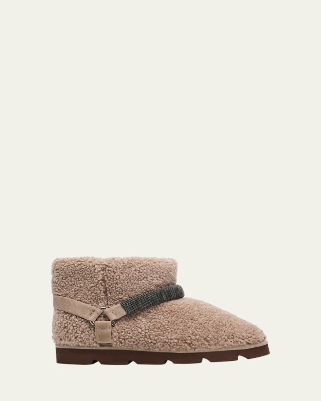 Shearling Bootie With Monili Strap Detailing